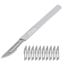 10pcs Carbon Steel Surgical Scalpel Blades + 1pc 11# /23# Handle Scalpel DIY Cutting Knife