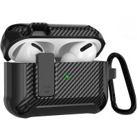 Carbon Fiber Textured Case with Keychain and Lock Clip for AirPods Pro 2019