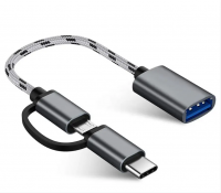 2 in 1 OTG Adapter Cable Nylon Braid USB 3.0 to Micro USB Type C Data Sync Adapter