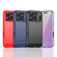Shockproof Brushed Carbon Fiber Texture TPU Phone Case for iPhone 17