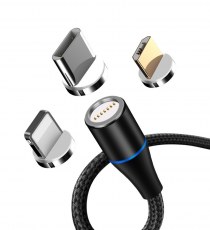 Fast Charging 1M 3.3ft 3 in 1 Magnetic 360 Free Rotation Data Cable